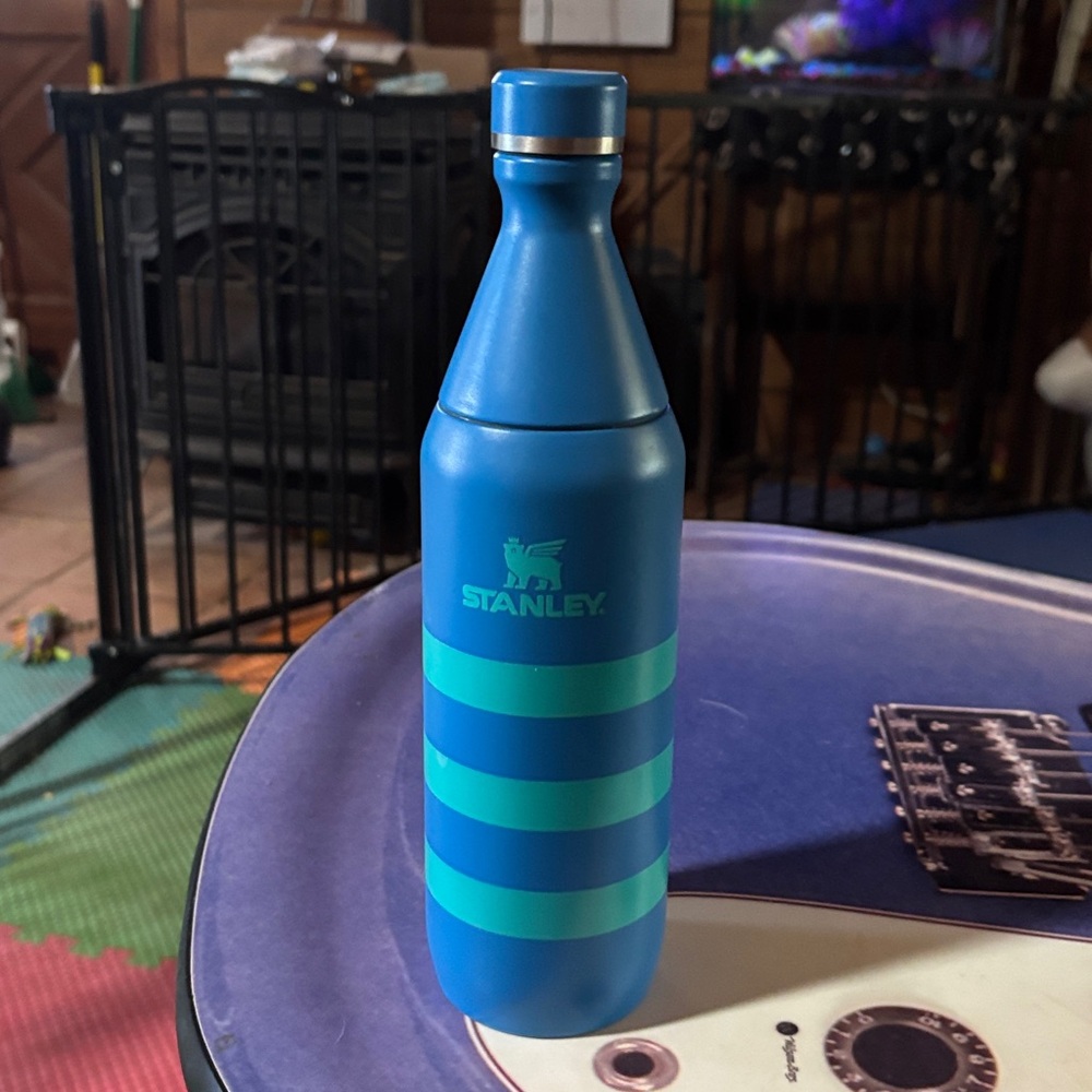 Stanley Blue Stainless Insulated Bottle with Aqua Stripes
